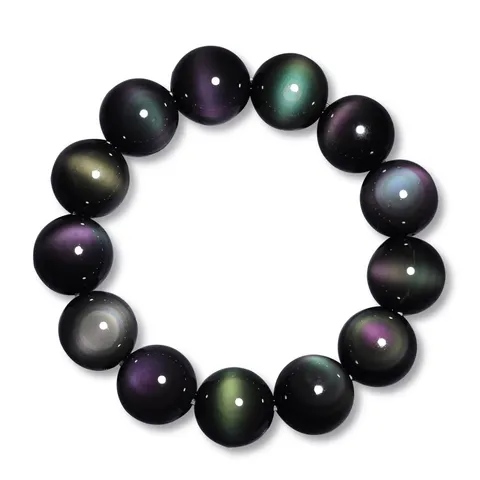Natural Black Obsidian Bracelet Genuine Rainbow Eye Stone Beads Prayer Strand Bangle Minimalist Everyday Men Women Crystal Jewelry Gift