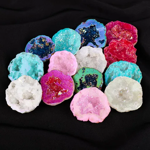 Natural Crystal Agate Geode Ornament Multicolor Electroplated Morocco Agate Raw Stone Treasure Basin Desk Home Office Decor