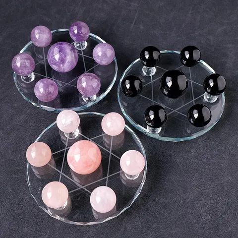 Natürliche Obsidian Kristallkugel Sieben Sterne Array Feng Shui Ornament Geometrische Kugel Dekor Mit Glas Basis Für Büro Home Desktop Dekoration