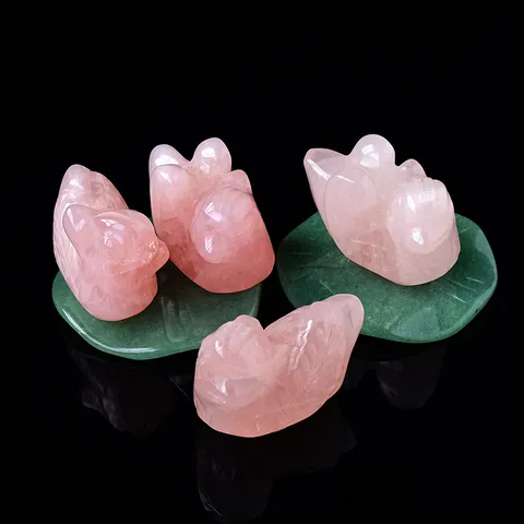 Natural Rose Quartz Mandarin Duck Figurine Hand Carved Stone Love Bird Statue For Wedding Gift Home Decor Feng Shui Ornament