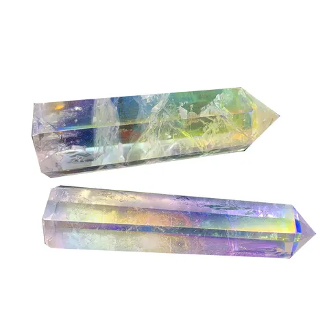 Natürliche Galvanisierte Bergkristall Hexagonale Säule Regenbogen Kristallspitze Polierter Stab Mineral Probe Home Dekor Ornament