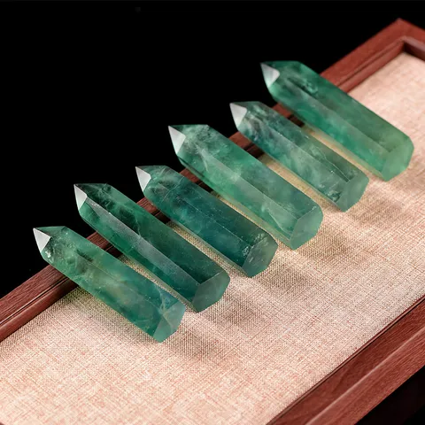 Natural Green Fluorite Crystal Pillar Hexagonal Wand Point Stone Tower Obelisk Desktop Ornament For Home Office Decor