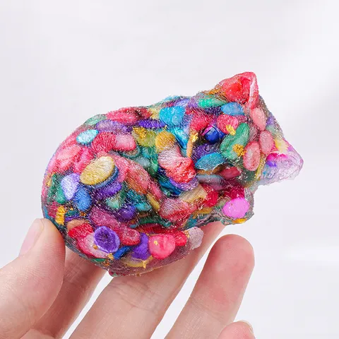 Naturkristall Splitter Harz Schlafende Katze Ornament Mit Goldfolie Schreibtisch Dekoration Büro Heimtierfigur Geschenk