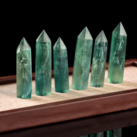 Natural Green Fluorite Crystal Pillar Hexagonal Wand Point Stone Tower Obelisk Desktop Ornament For Home Office Decor
