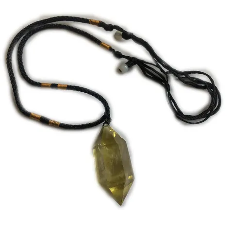 Natural Citrine Double Pointed Pendant Necklace Polished Hexagonal Crystal Column Raw Stone Jewelry Healing Stone Necklace For Women Men