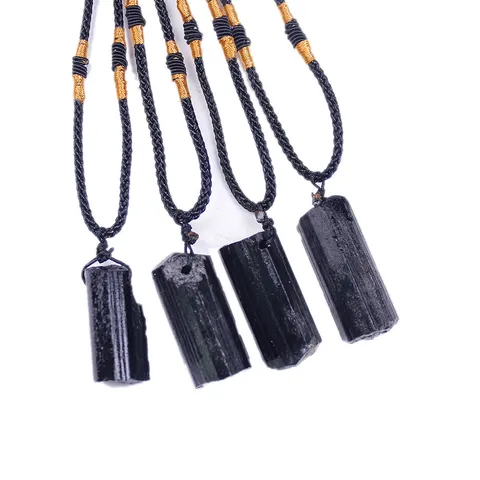 Collar de Pendentif de Cristal de Turmalina Negra Natural Columna Hexagonal Collar de Protección de Piedra Bruta Joyería Hombre Mujer