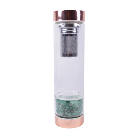 Bottiglia d'Acqua in Vetro Energetico con Ghiaia di Cristallo Naturale Con Infusore per Tè in Acciaio Inossidabile 304 Filtro Oro Rosa
