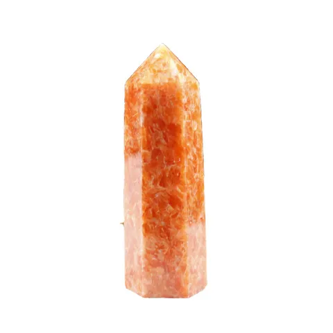 Natural Sunstone Crystal Point Hexagonal Prism Healing Energy Stone For Home Decor Polished Orange Crystal Tower Ornament