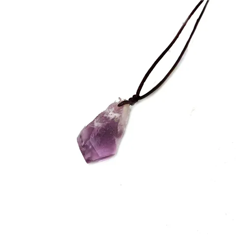 Natürliche Brasilianische Amethyst Rohstein Stab Anhänger Halskette Handgewebte Kordel Heilkristall Energie Schmuck Unisex Geschenk