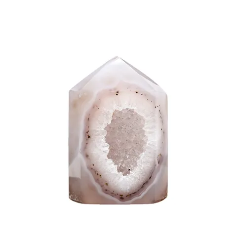 Natural Agate Geode Hexagonal Single Point Obelisk Ornament Polished Healing Crystal Quartz Desktop Decoration Specimen Home Decor Gift