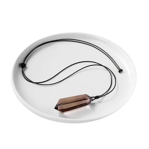 Collier Pendentif en Quartz Fumé Naturel Hexagonal à Double Pointe Collier de Pierre d'Énergie Cristal de Guérison pour Hommes Femmes Bijoux