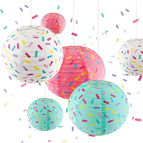 Colorful Donut Theme Round Hanging Paper Lantern Children Birthday Party Decoration Ice Cream Style Paper Lanterns