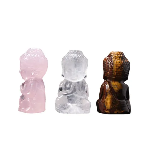 Estatua de Bebé Buda de Piedra Preciosa de Cristal Natural Tallada a Mano Piedra Curativa Decorativa Cuarzo Rosa Ojo de Tigre Cristal Blanco Figurilla Zen