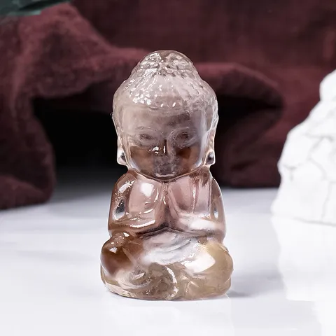 Estatua de Bebé Buda de Piedra Preciosa de Cristal Natural Tallada a Mano Piedra Curativa Decorativa Cuarzo Rosa Ojo de Tigre Cristal Blanco Figurilla Zen