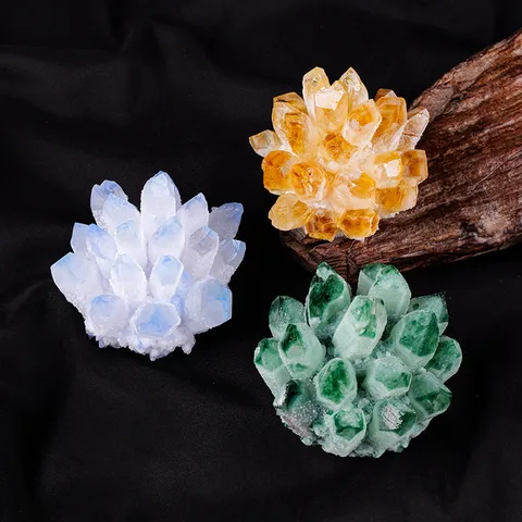 Natürlicher Kristallcluster Roher Stein Mineralprobe Heilung Druzy Geode Dekor Mit Holzsockel Für Zuhause Büro Schreibtisch Dekoration
