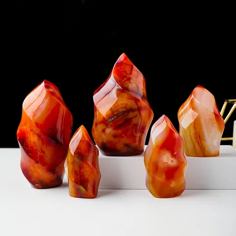 Natural Red Agate Torch Carving Crystal Ore Specimen Halloween Table Decor Modern Minimalist Polished Healing Gemstone Home Ornament Gift