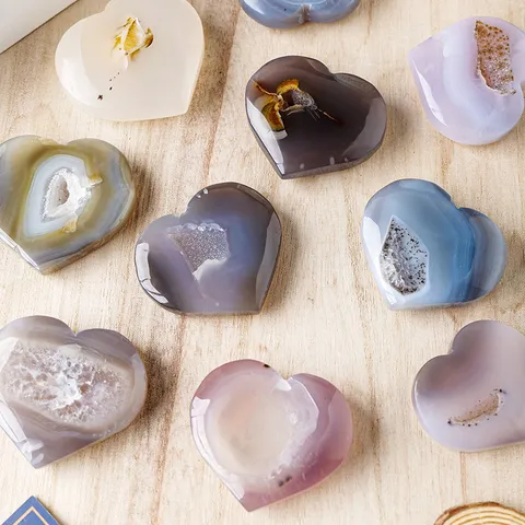 Natürliche Achat Herz Geode Handstück Poliert Herzform Kristall Druzy Stein Ornament Für Heilung Meditation Home Decor