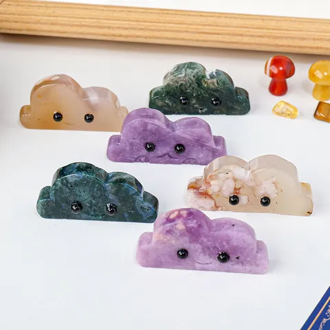 Ornement de Nuage en Agate de Cristal Naturel Visage Souriant Mignon Nuage de Pierre Sculpté à la Main pour Décoration de Bureau à Domicile Cadeau de Cristal de Guérison