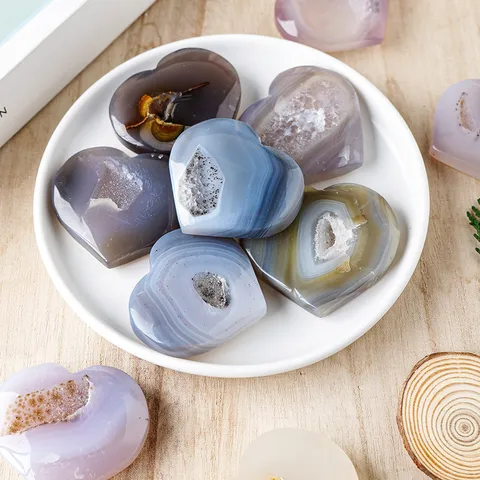 Natürliche Achat Herz Geode Handstück Poliert Herzform Kristall Druzy Stein Ornament Für Heilung Meditation Home Decor