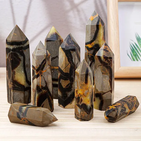 Natural Septarian Stone Hexagonal Crystal Column Obelisk Single Point Energy Column For Home Office Desk Decor Healing Crystal Ornament