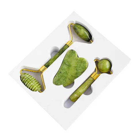 Massaggiatore Facciale Rullo in Giada Naturale Xiuyan e Gua Sha Con Confezione Regalo Strumento di Bellezza a Forma di Cuore