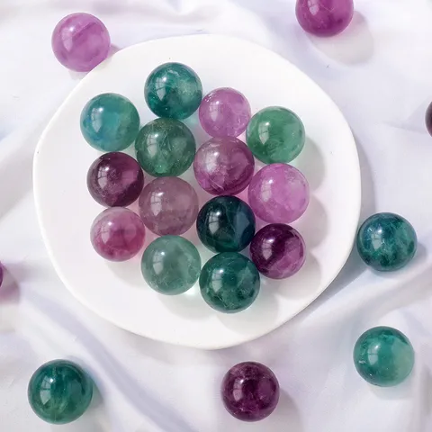 Natural Purple Green Fluorite Crystal Ball Polished Healing Stone Sphere Home Office Decor Desktop Ornament