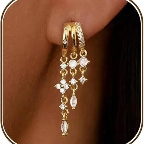 Pendientes Largos de Borla de Cobre Chapado en Oro Colgante de Flor Geométrica de Estrass Joyería de Mujer