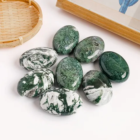 Pietra di Agata Muschiata Naturale per Impacco Caldo Cristallo Lucido Pietra da Palmo per Yoga Massaggio Guarigione Agata Verde