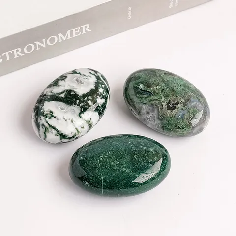 Pietra di Agata Muschiata Naturale per Impacco Caldo Cristallo Lucido Pietra da Palmo per Yoga Massaggio Guarigione Agata Verde