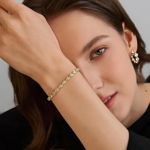 14K Gold Filled Messing Strass Armband Für Damen Elegante Geometrische Gliederkette Armband Mode Hochzeit Party Schmuck Geschenk