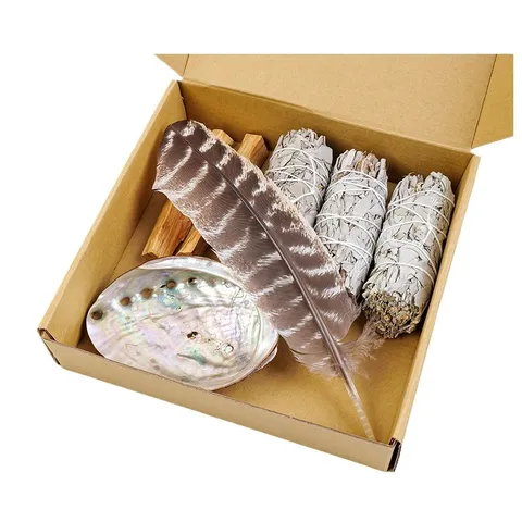 Kalifornien Weißer Salbei Smudging Kit Mit Abalone Muschel Palo Santo Truthahnfeder Natürlicher Duft Reinigung Haus Ritual Räucherset
