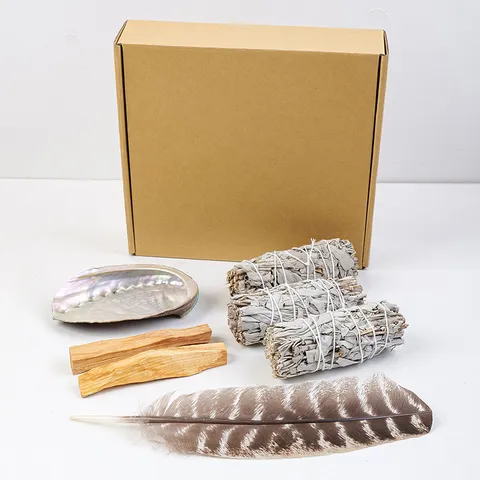 Kalifornien Weißer Salbei Smudging Kit Mit Abalone Muschel Palo Santo Truthahnfeder Natürlicher Duft Reinigung Haus Ritual Räucherset