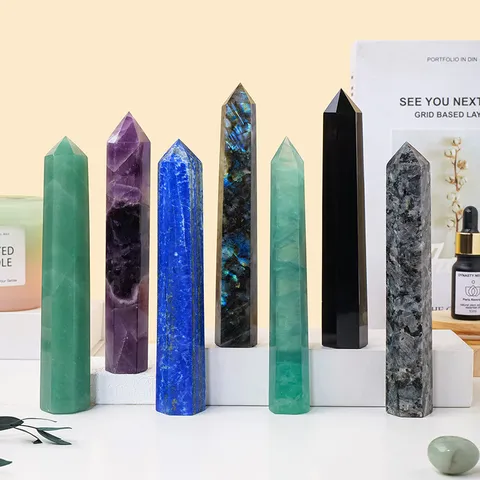 Natural Crystal Hexagonal Prism Column Healing Stone Energy Tower Polished Gemstone For Home Decor Meditation Ornament