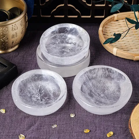 Natürliche Bergkristall Schale Rohstein Poliert Energiestein Reinigungsschale Home Decor Zen Heilkristall Aschenbecher Deko-Ornament