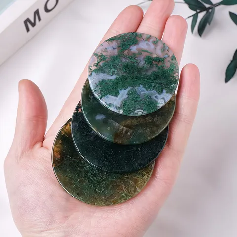 Tranche d Agate Mousse Naturelle Cristal Poli Pierre Minérale Disque pour Décoration Maison Fabrication Bijoux Énergie Pierre Ronde Plate