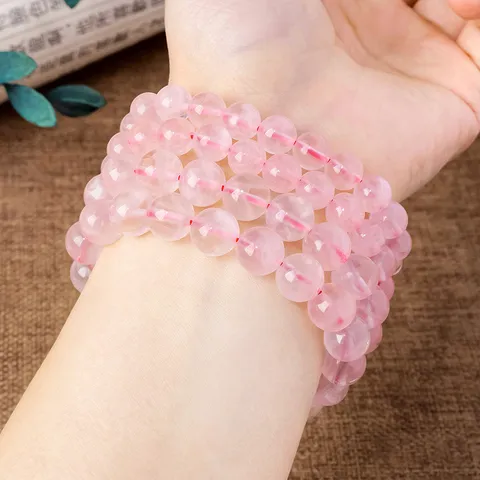 Natürliches Rosenquarz Perlenarmband Für Damen Herren Glatte Runde Edelstein Heilkristall Energie Elastisches Strandarmband Einfacher Modeschmuck Geschenk