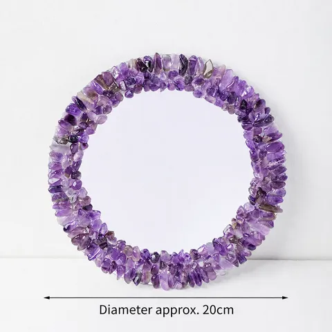 Natural Crystal Chips Mosaic Round Makeup Mirror Handmade Creative Desk Vanity Single-Sided Plain Mirror Home Craft Decoration