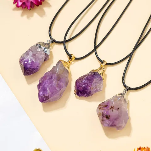 Natürliche Uruguay Amethyst Rohstein Zepter Anhänger Halskette Gold Silber Galvanisiert Mineral Probe Kristall Schmuck Für Unisex