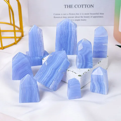 Pilier d'Agate Ruban Bleue Naturelle Cristal de Guérison Pointe de Quartz Pierre Brute Tour Polie Pour Décoration Bureau Maison Minéraux