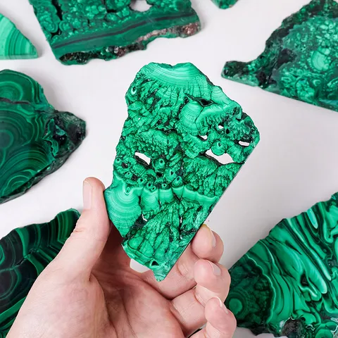 Fette di Malachite Naturale Campione Minerale Pietra Lucidata Cristallo Gemma Curativa per Decorazione Casa Educazione