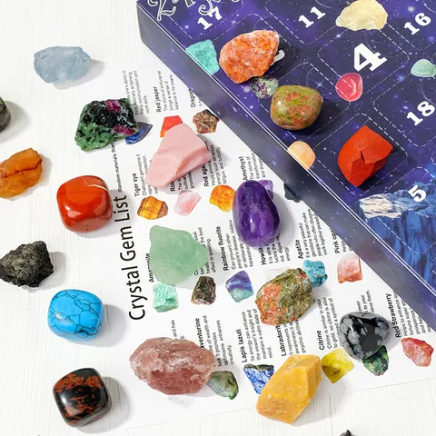 Calendario de Adviento de Mineral de Cristal Natural Cuenta Regresiva de Navidad Caja Ciega Conjunto de Colección de Piedras Regalo Educativo para Niños