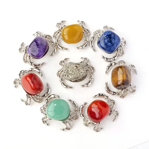 Natürlicher Kristall Rohstein Meeresschildkröte Krabbe Ornamente Silber Legierung Eingelegt Mineral Probe Trommelstein Tierfigur Desktop Wohnkultur Geschenk