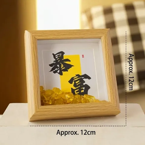 Natural Crystal Crushed Stone Wood Frame Tabletop Decor Chinese Style Blessing Decoration For Home Office Housewarming Gift