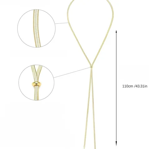 Collier en Y à Chaîne Serpent Réglable pour Femmes Collier Long à Chaîne à Lames Plates Minimaliste Bijoux en Cuivre Plaqué Or 14K Cadeau de Fête