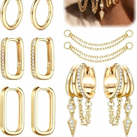Set da 5 Paia di Orecchini a Bottone Geometrici in Ottone Placcato Oro Argento da Donna Set di Orecchini con Nappine a Catena con Strass