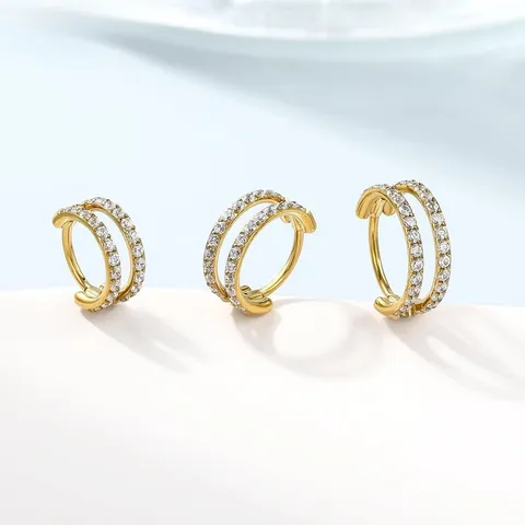 Dubbellaagse Rij Strass Neusring Hump Voor Unisex Verguld Koper Geometrische Oorringen Lichaamssieraden Piercing Cadeau