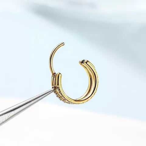 Dubbellaagse Rij Strass Neusring Hump Voor Unisex Verguld Koper Geometrische Oorringen Lichaamssieraden Piercing Cadeau