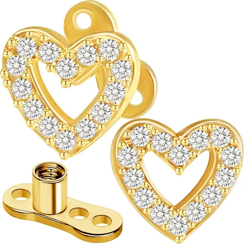 14K Gold Plated Heart Zirconia Dermal Anchor Piercing Jewelry Brass Heart Ear Bone Stud Earrings For Women Fashion Jewelry