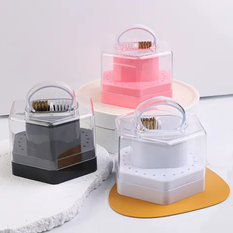Nail Drill Bit Storage Box Plastic Dustproof Cover Organizer Nail Art Display Stand Desktop Tool Holder