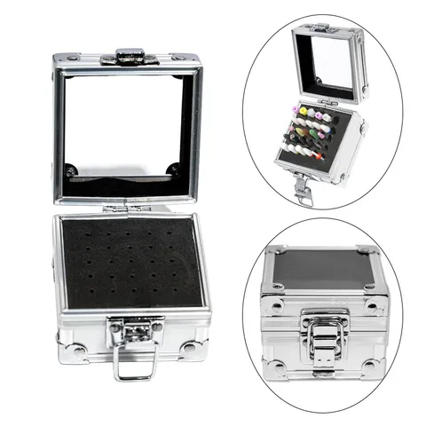 Portable Metal Nail Drill Bit Storage Box Organizer Case With Transparent Lid And Sponge Holder For Nail Art Tools